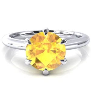 Hennie Round Yellow Sapphire 6 Claw Prong High Shoulder Solitaire Ring