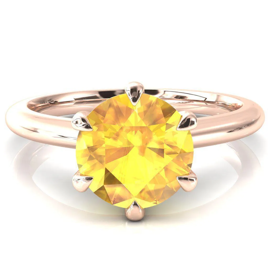 Hennie Round Yellow Sapphire 6 Claw Prong High Shoulder Solitaire Ring