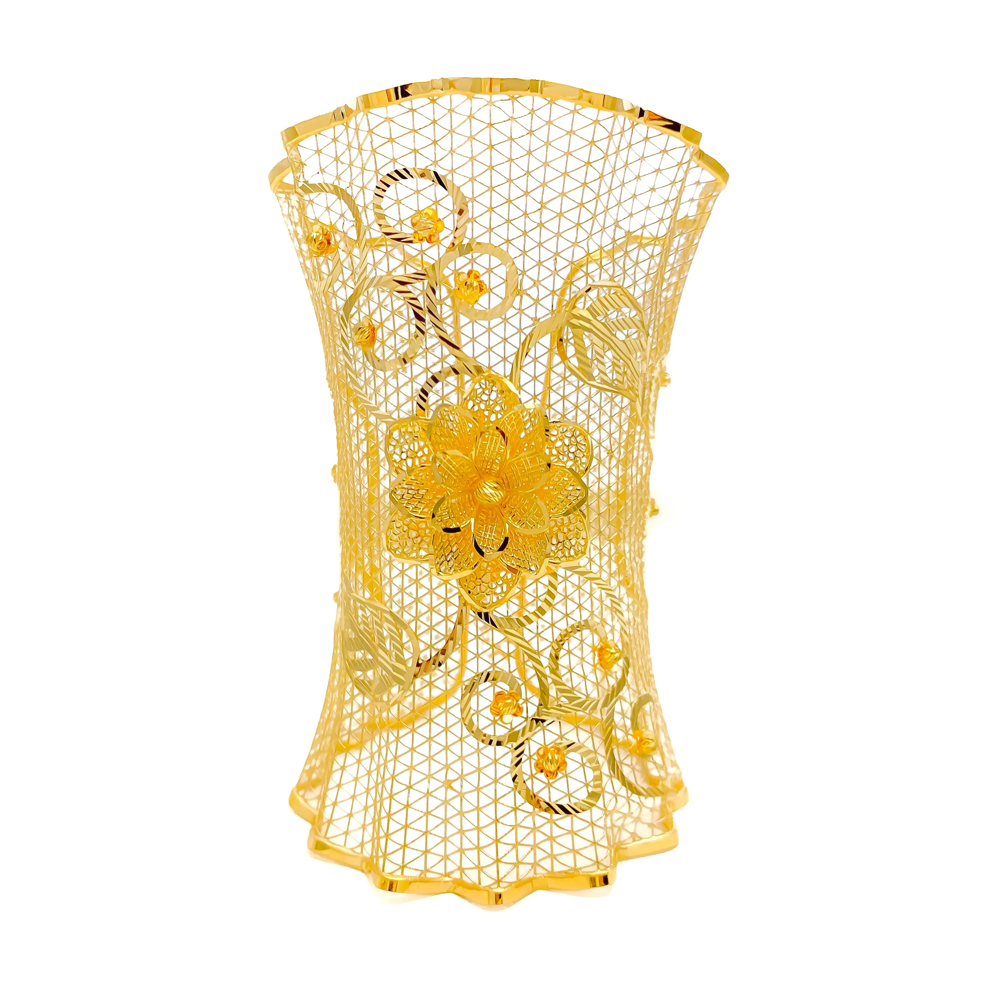 Impressive Netted Floral Vine 21K Gold Bangle Bracelet