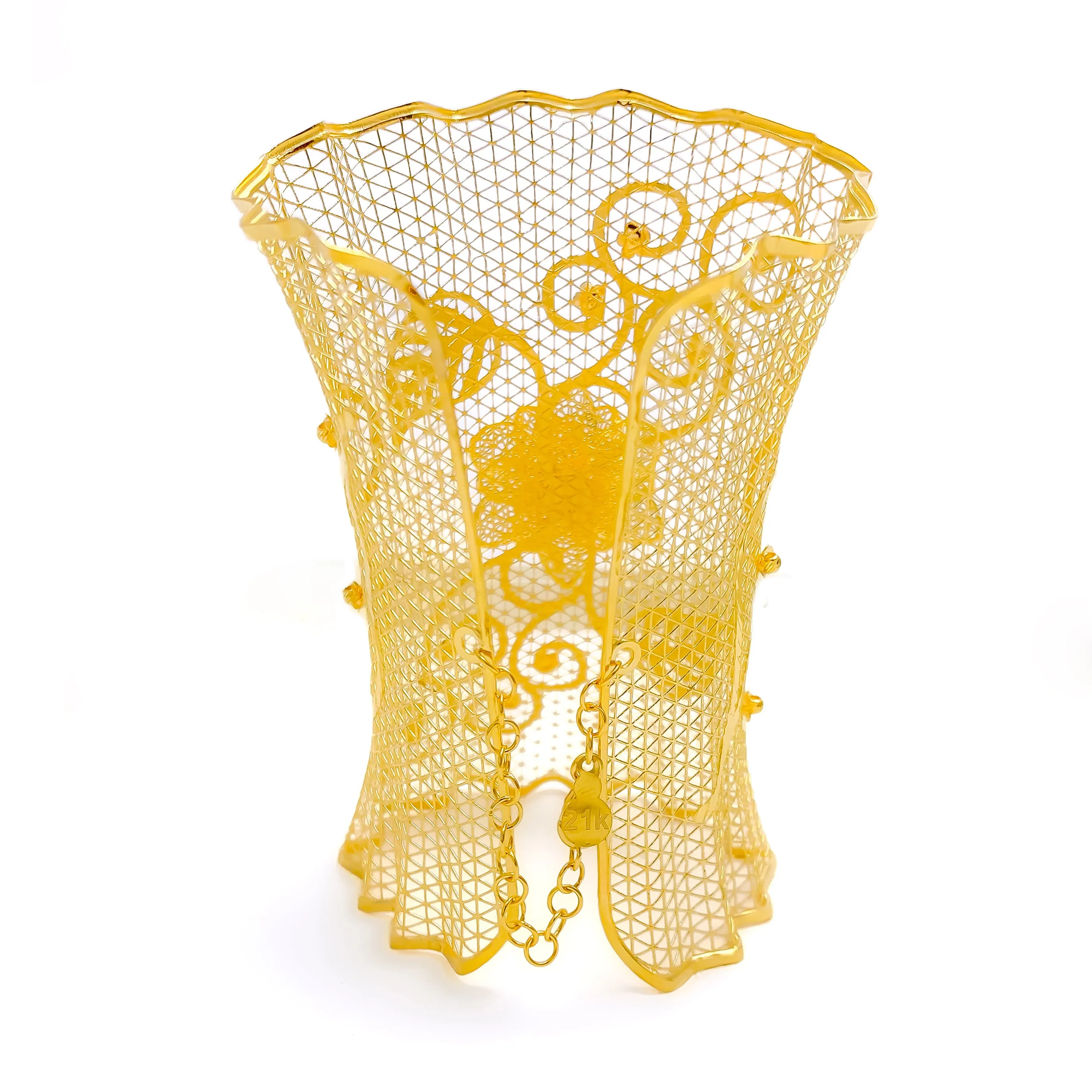 Impressive Netted Floral Vine 21K Gold Bangle Bracelet