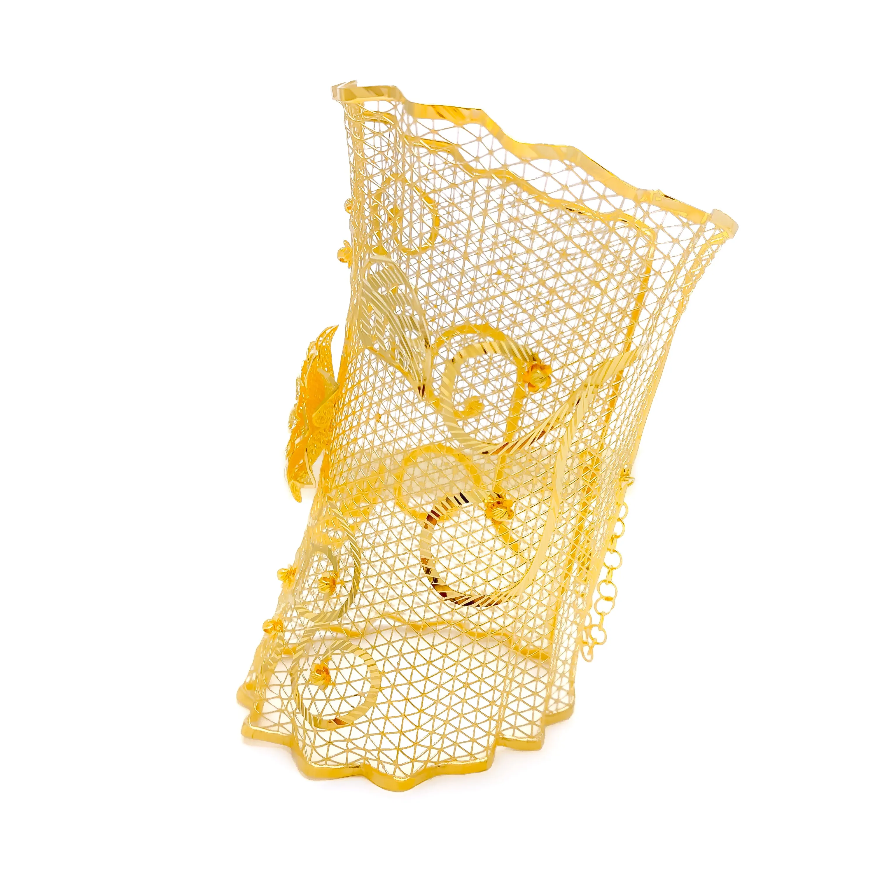 Impressive Netted Floral Vine 21K Gold Bangle Bracelet