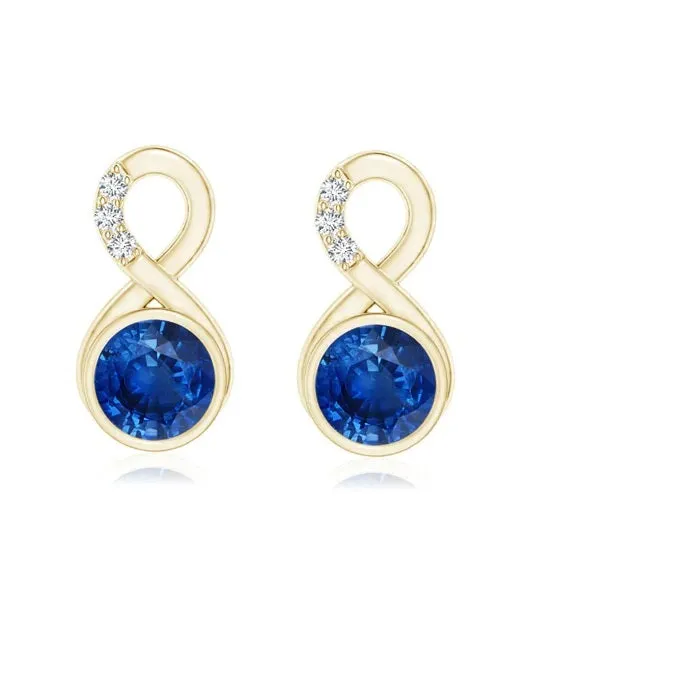 Infinity Love Knot Stud 4 MM Round Blue Cz  925 Sterling Silver Earring