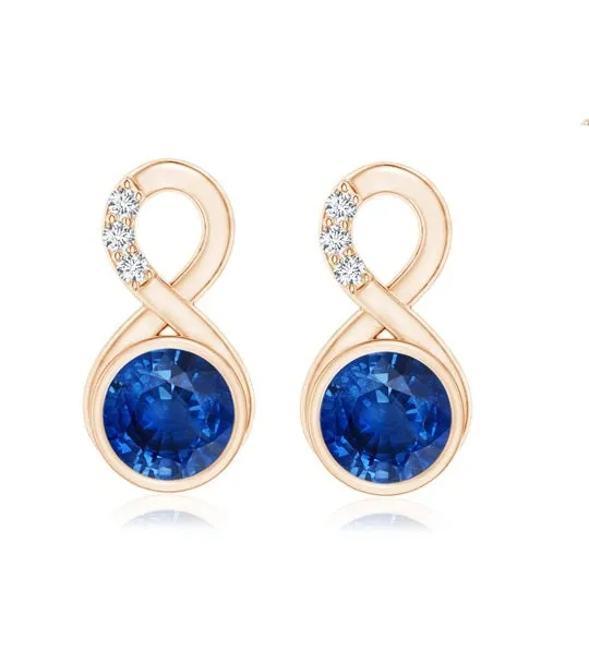 Infinity Love Knot Stud 4 MM Round Blue Cz  925 Sterling Silver Earring