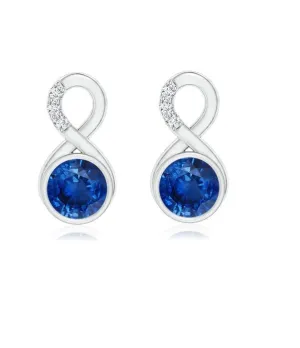 Infinity Love Knot Stud 4 MM Round Blue Cz  925 Sterling Silver Earring