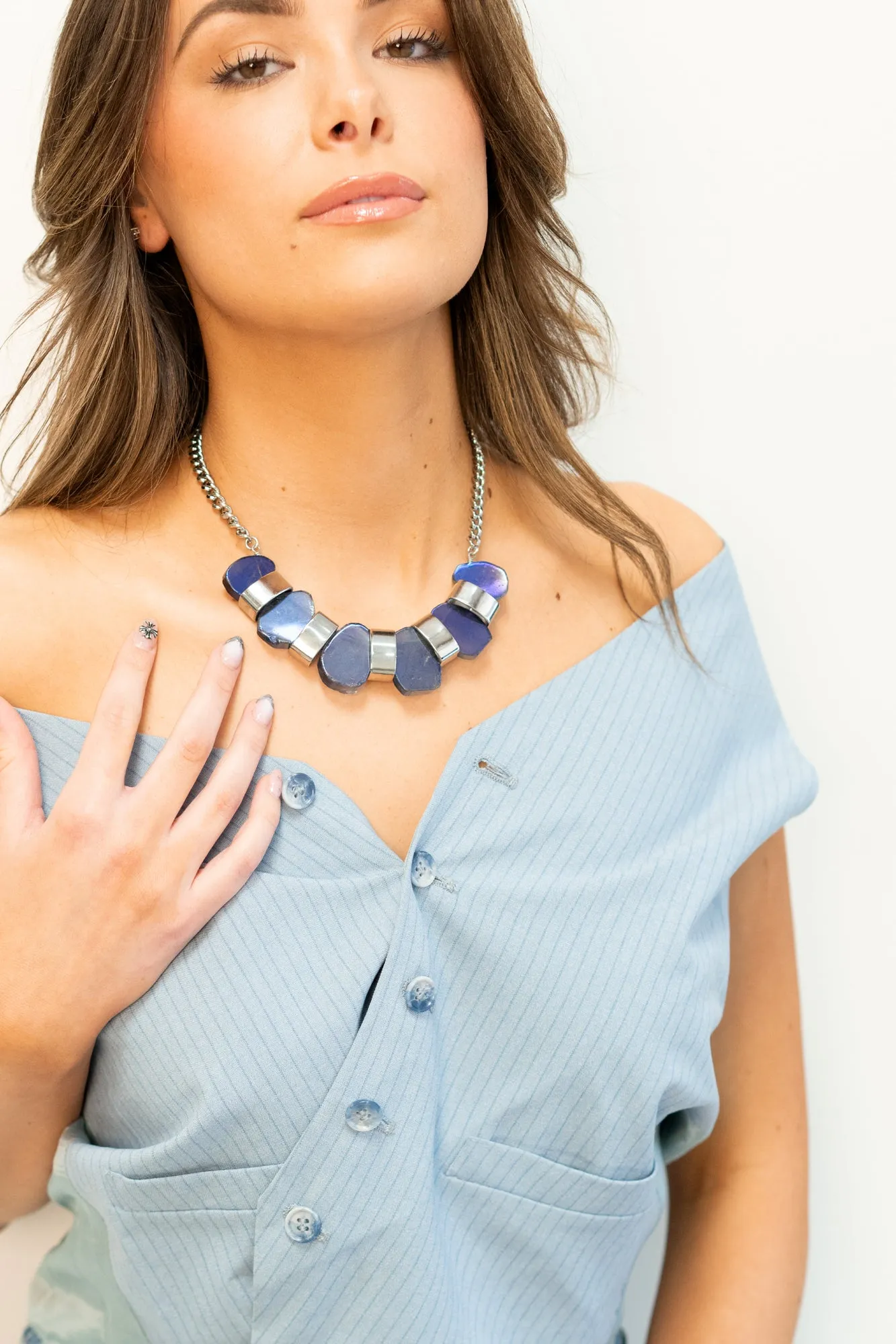 Iridescent blue agate necklace