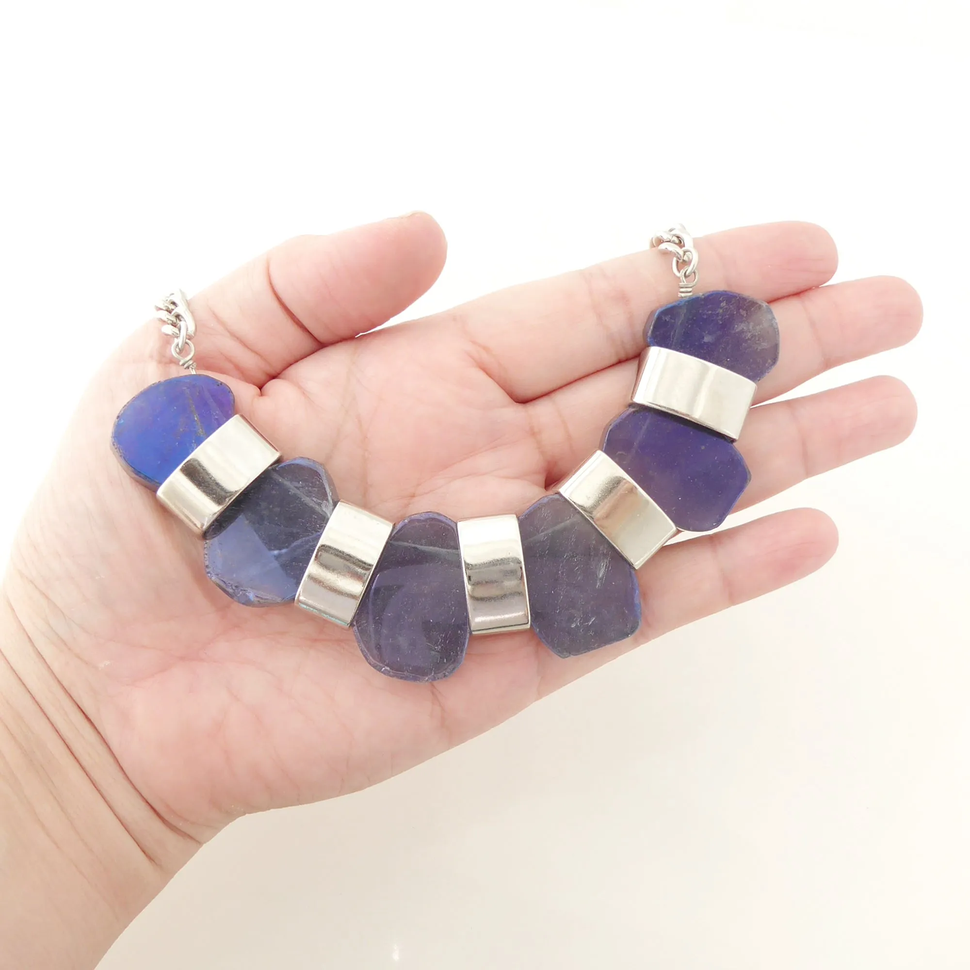 Iridescent blue agate necklace