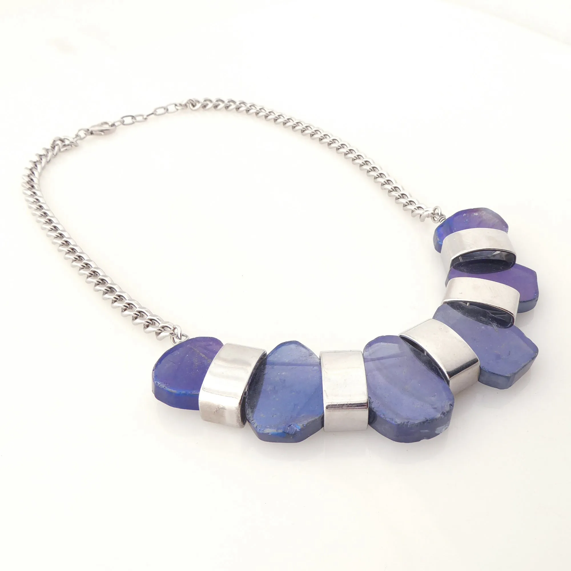 Iridescent blue agate necklace