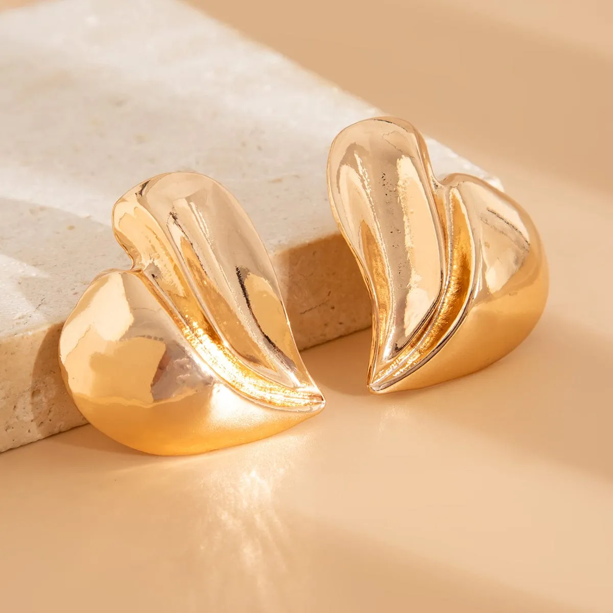 Irregular Gold Silver Plated Heart Stud Earrings