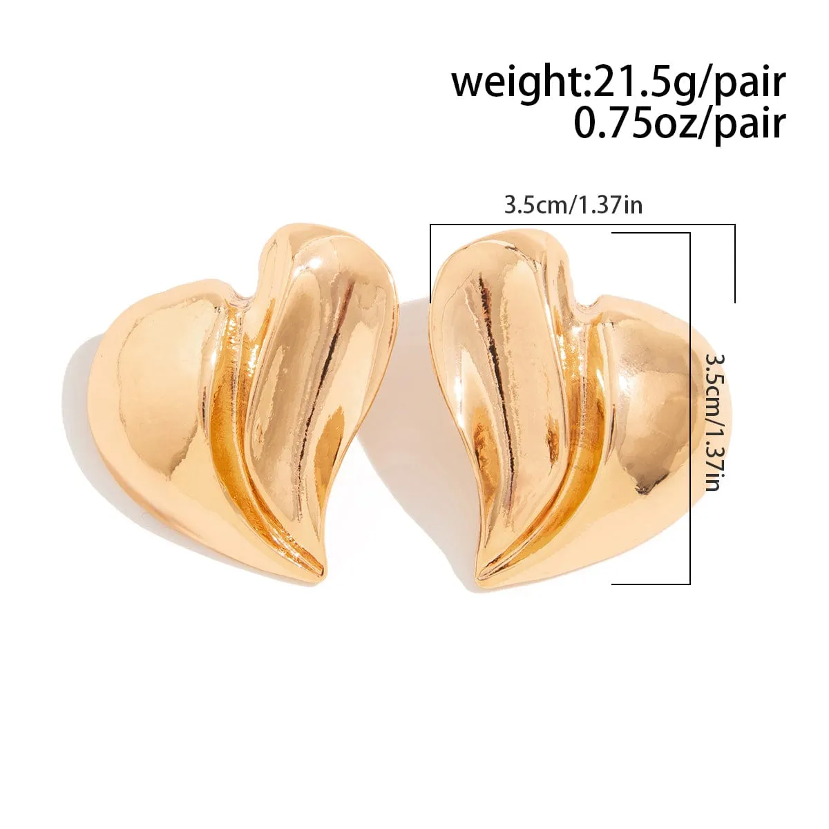 Irregular Gold Silver Plated Heart Stud Earrings