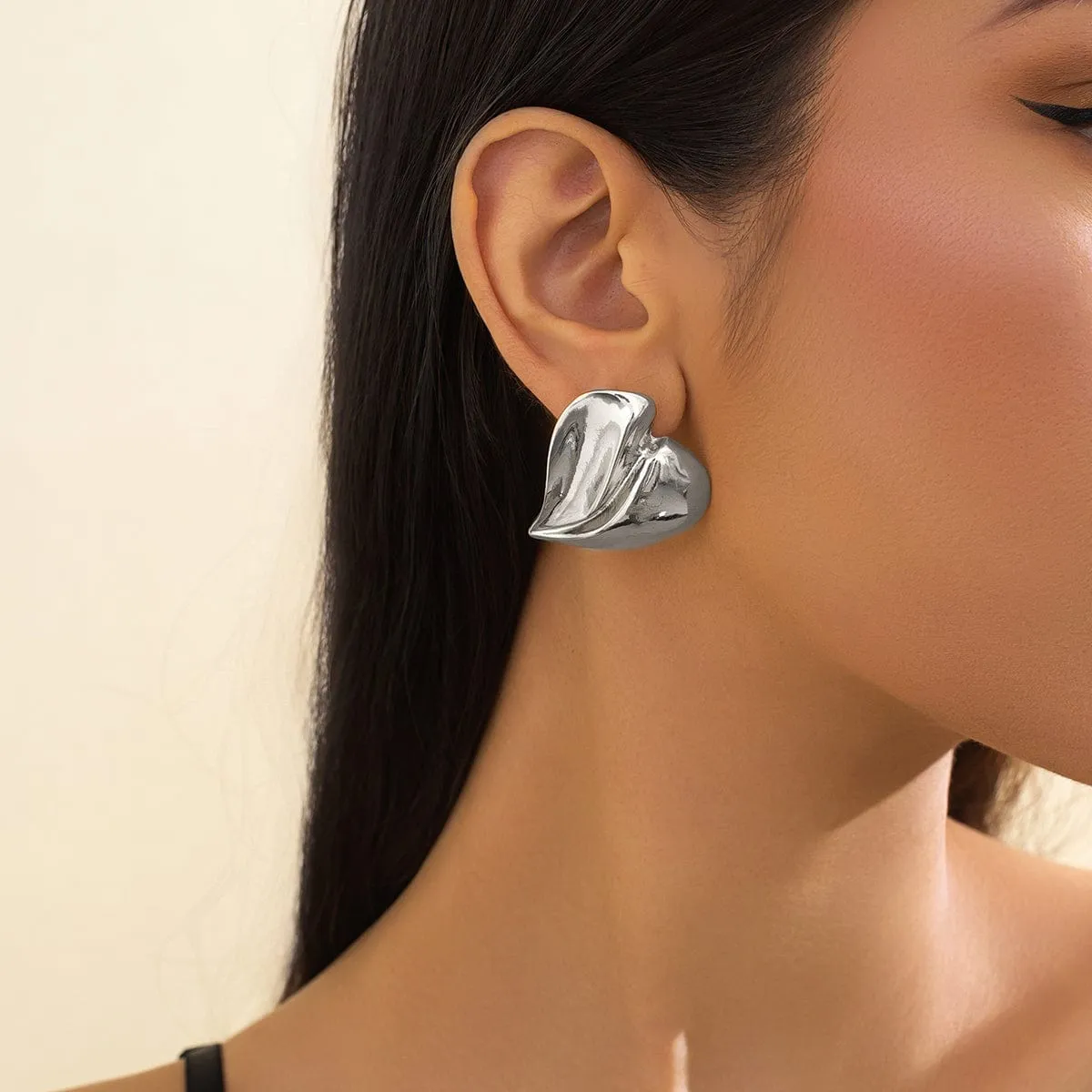 Irregular Gold Silver Plated Heart Stud Earrings