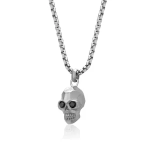 Italgem Stainless Steel Matte Skull and Black CZ Necklace