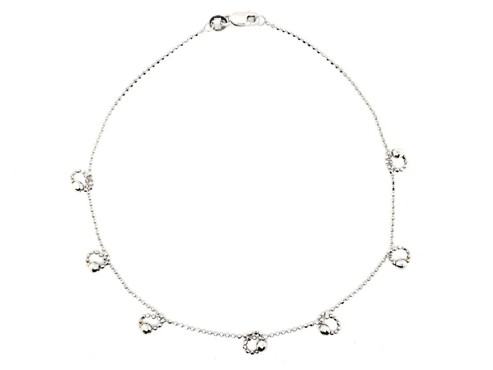 Italian 14k White Gold Diamond Cut Ball Bead Link Charm Anklet/Bracelet 10" 2.5g