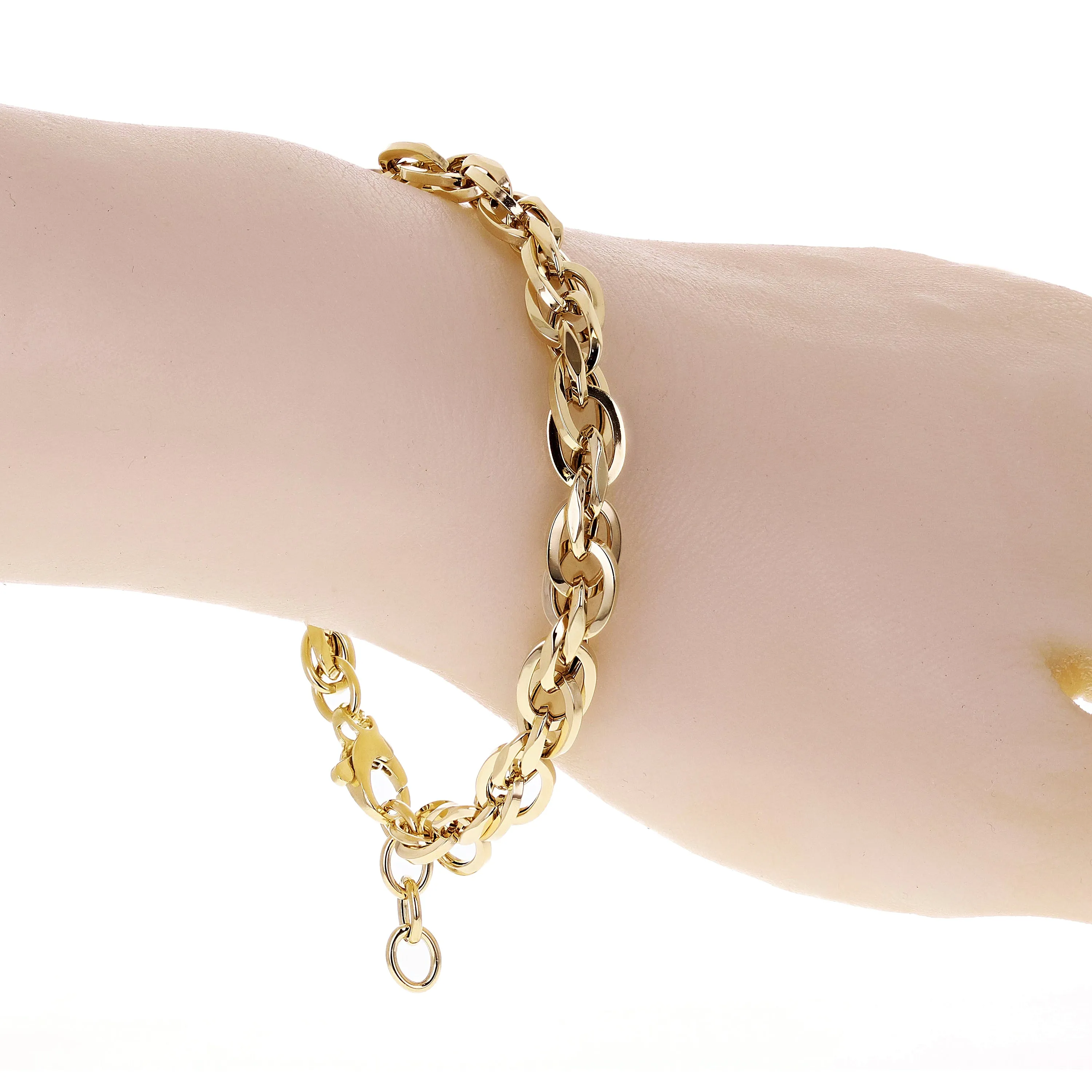 Italian 14k Yellow Gold Hollow Oval Link Bracelet 8.25" 7.5mm 6.6 grams