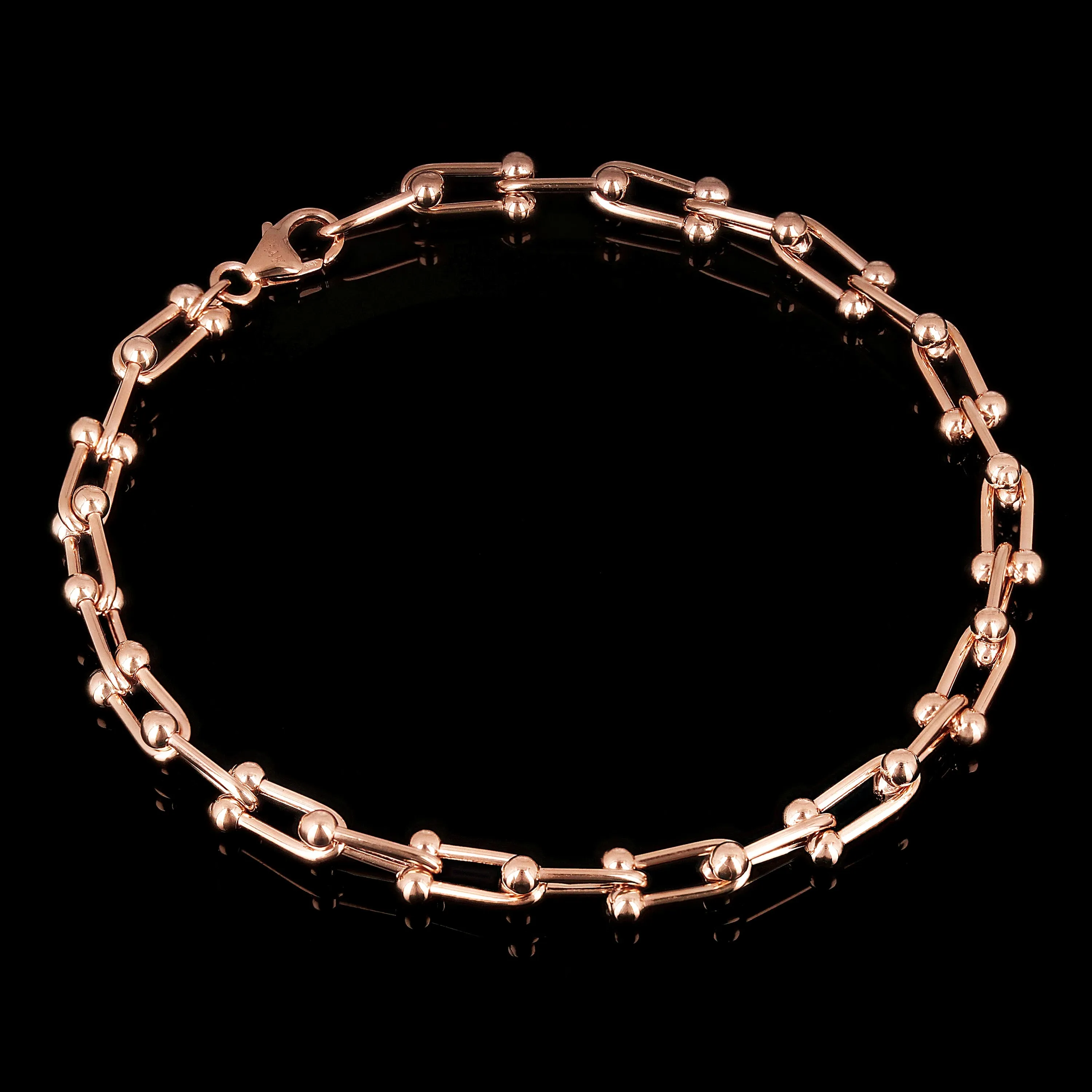Italian 14k Yellow White or Rose Gold Solid U Shape Hardwear Link Bracelet 7.75"