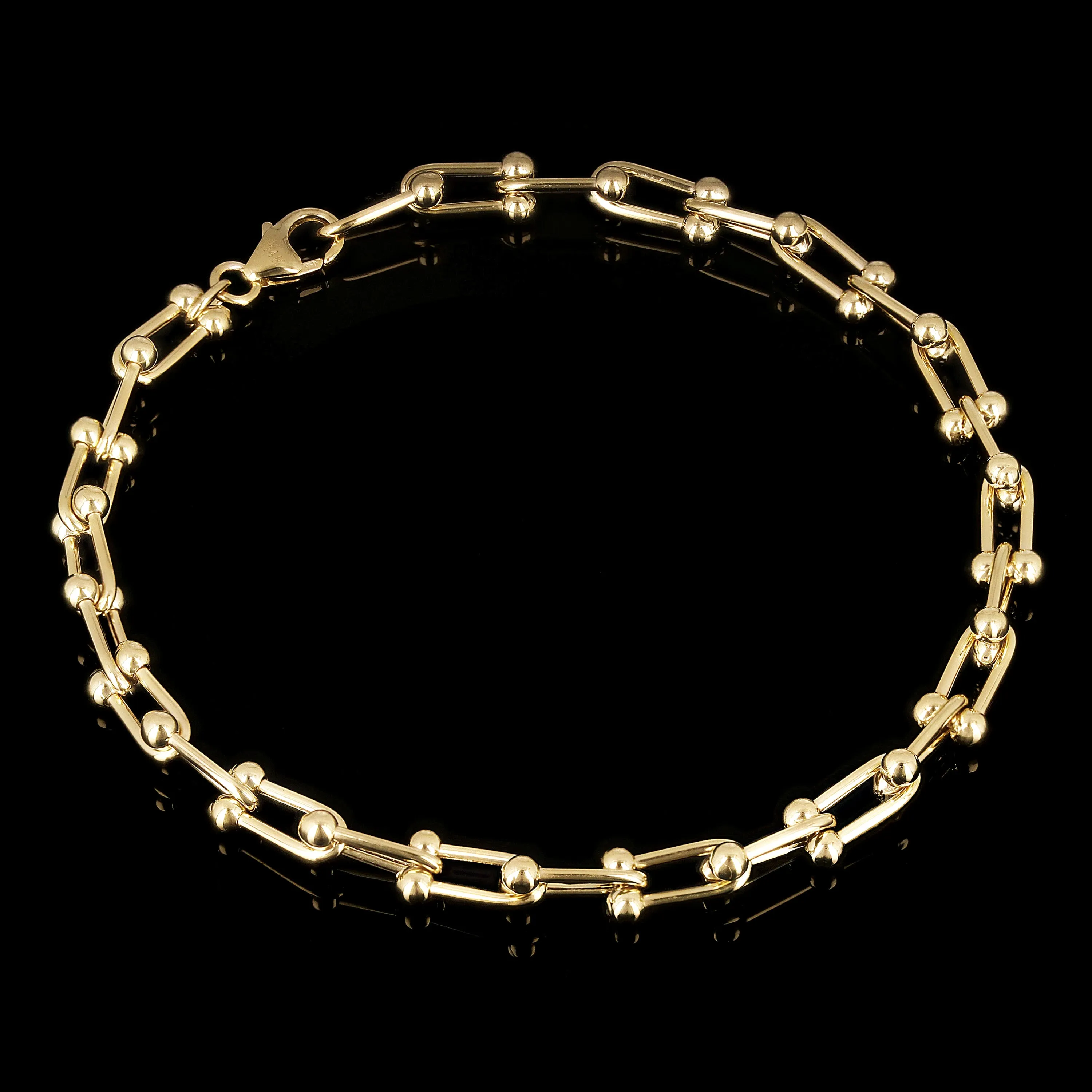 Italian 14k Yellow White or Rose Gold Solid U Shape Hardwear Link Bracelet 7.75"