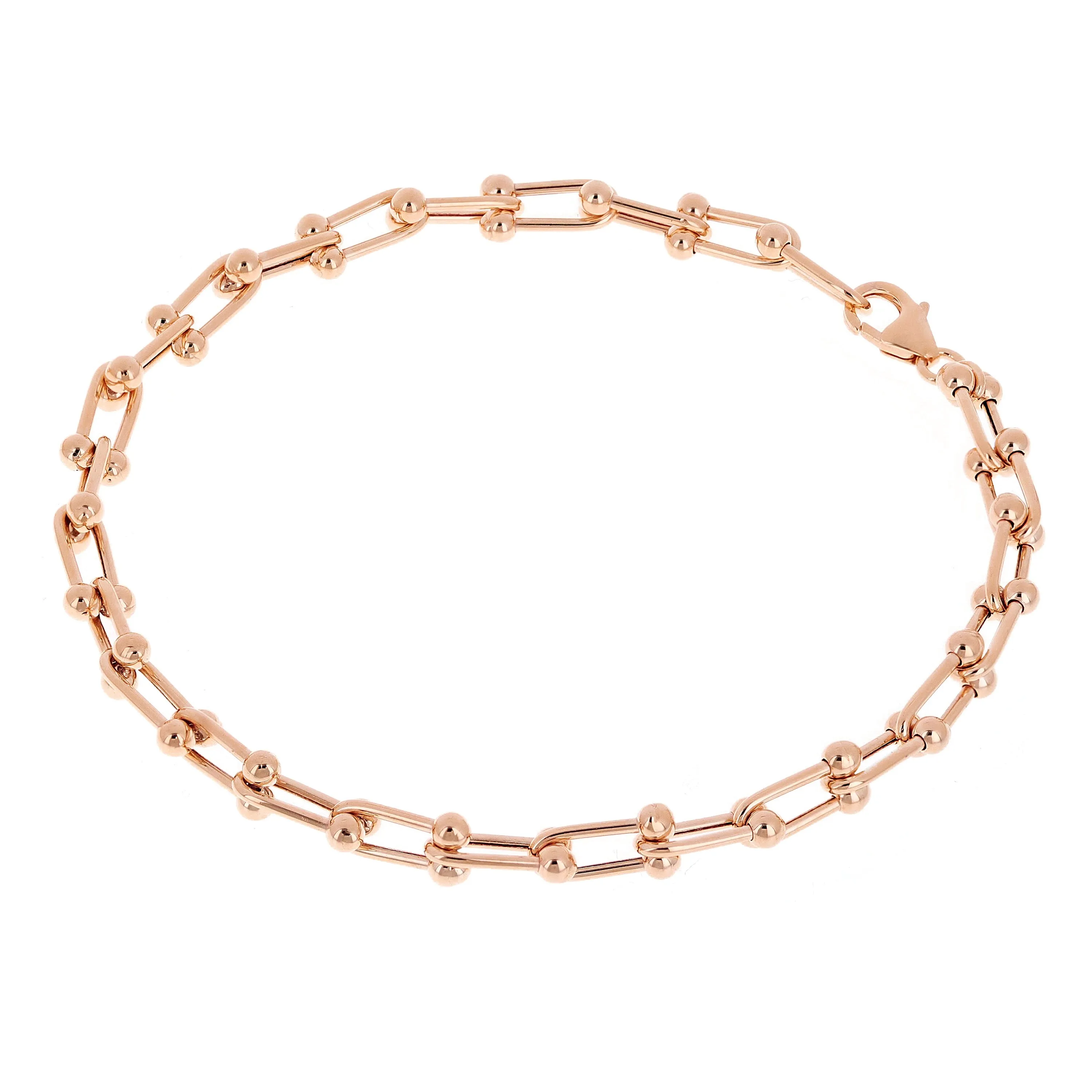 Italian 14k Yellow White or Rose Gold Solid U Shape Hardwear Link Bracelet 7.75"
