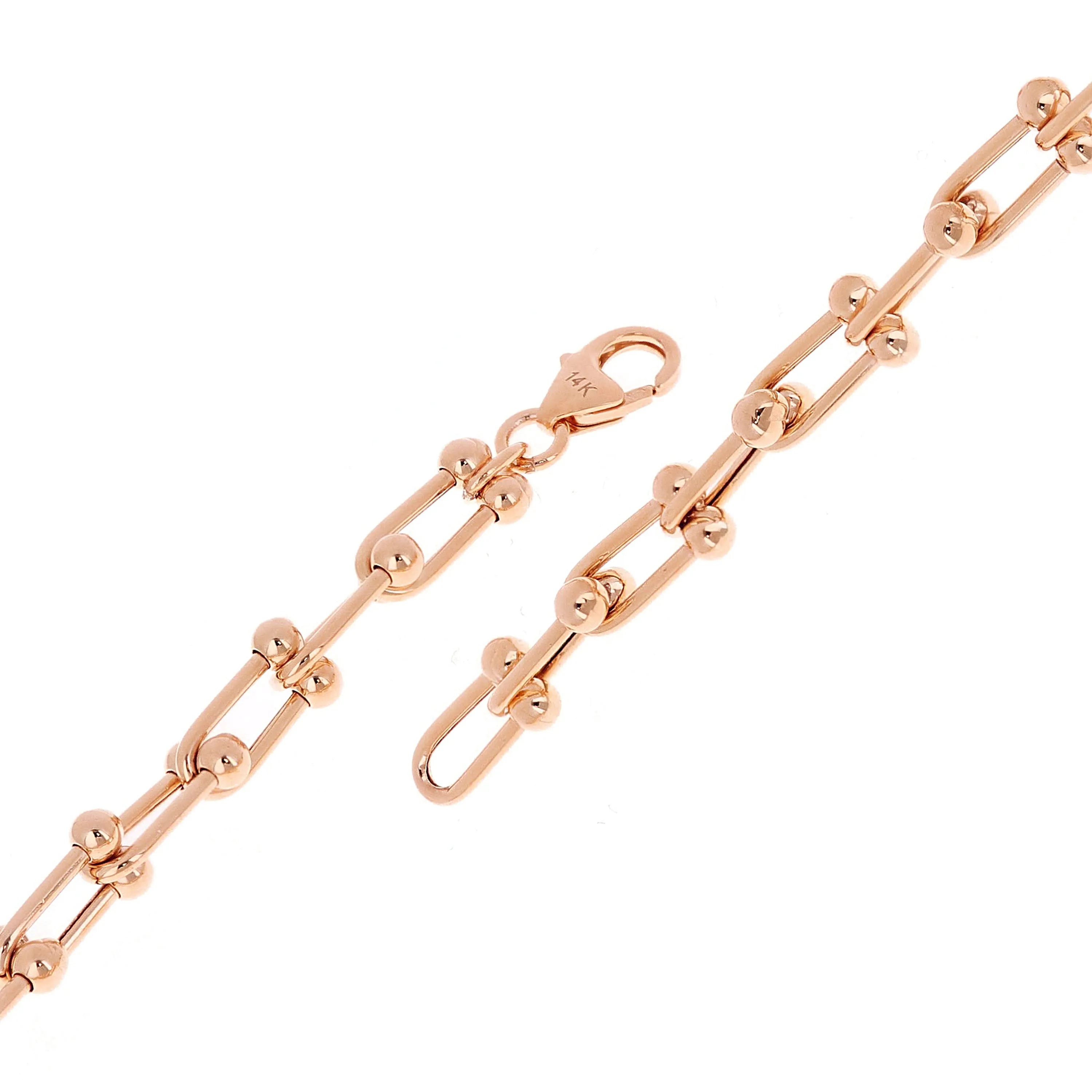 Italian 14k Yellow White or Rose Gold Solid U Shape Hardwear Link Bracelet 7.75"
