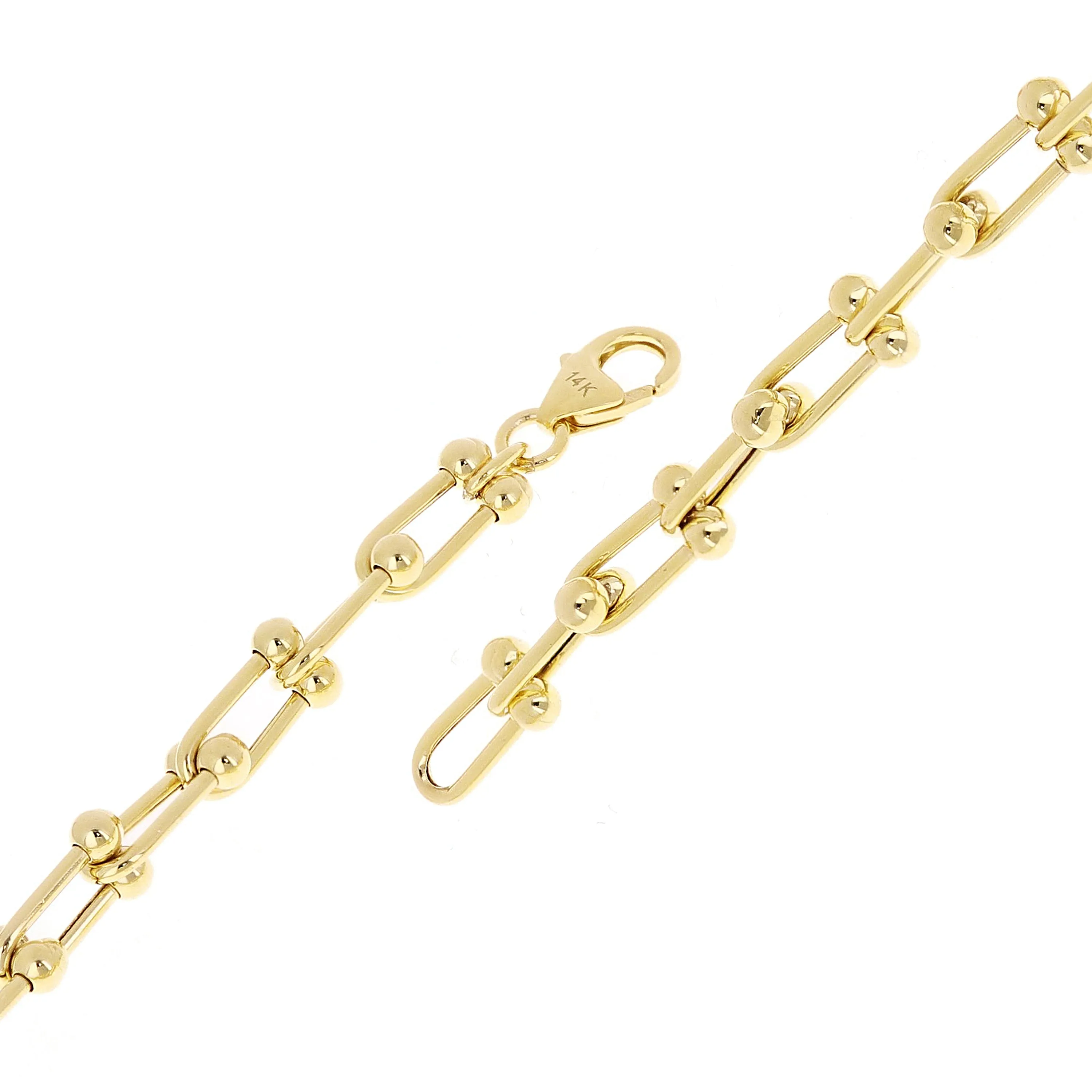 Italian 14k Yellow White or Rose Gold Solid U Shape Hardwear Link Bracelet 7.75"