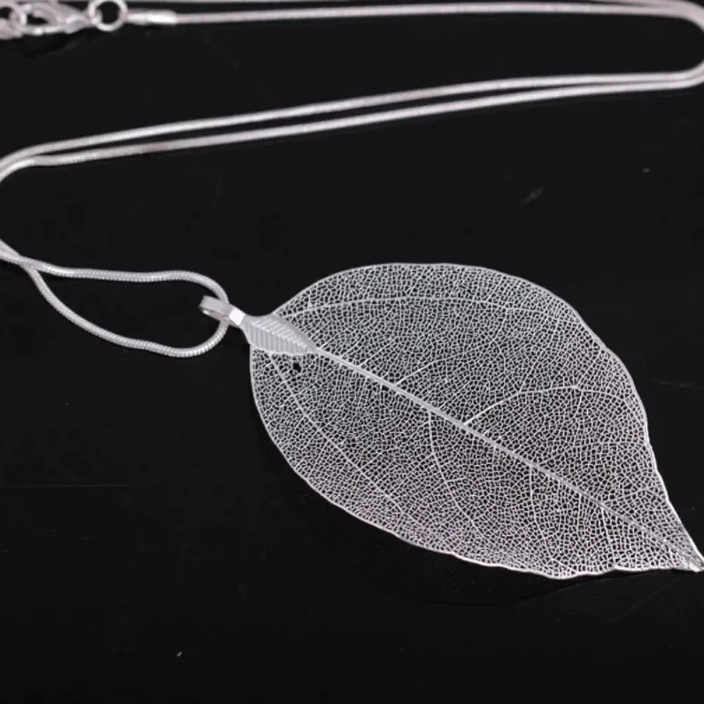 Jewelry Maxi Necklace Rose Gold Color Chain Real Leaf Charm Design Pendant Necklaces & Pendants Women