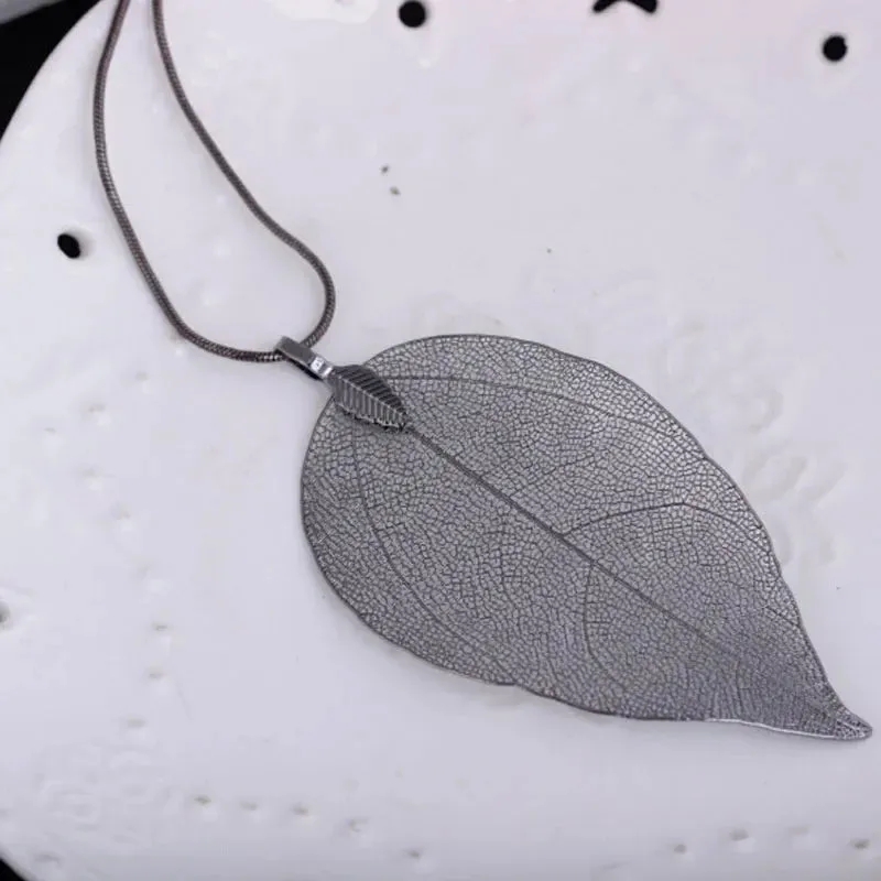 Jewelry Maxi Necklace Rose Gold Color Chain Real Leaf Charm Design Pendant Necklaces & Pendants Women