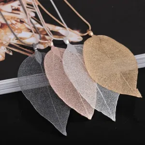 Jewelry Maxi Necklace Rose Gold Color Chain Real Leaf Charm Design Pendant Necklaces & Pendants Women