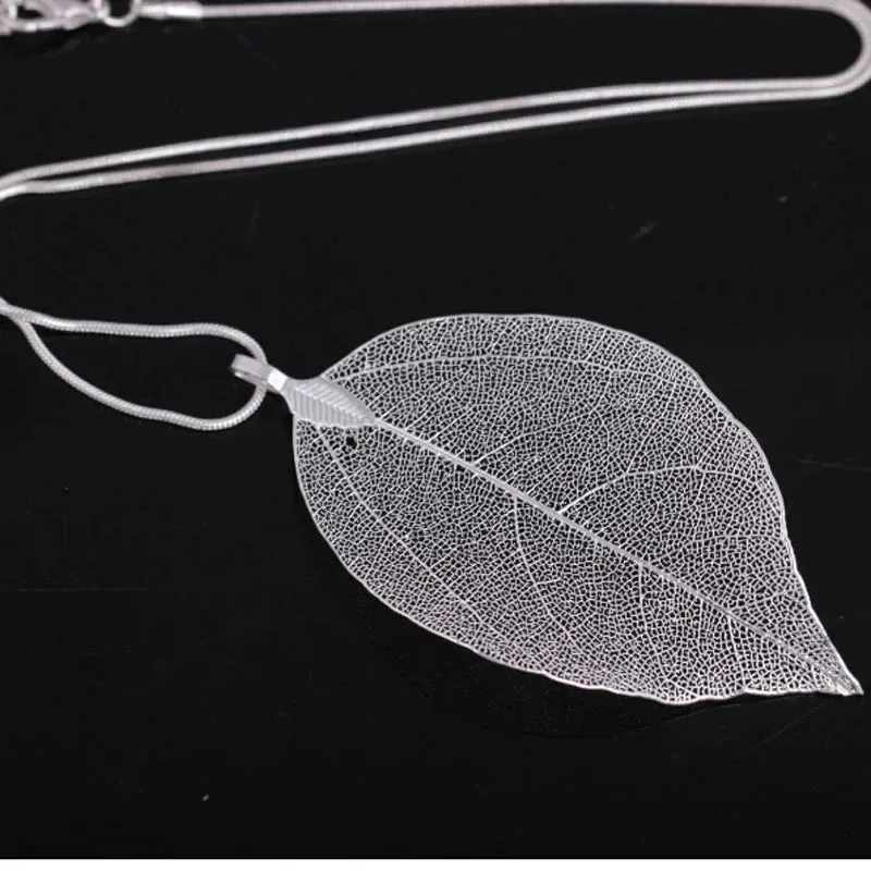 Jewelry Maxi Necklace Rose Gold Color Chain Real Leaf Charm Design Pendant Necklaces & Pendants Women