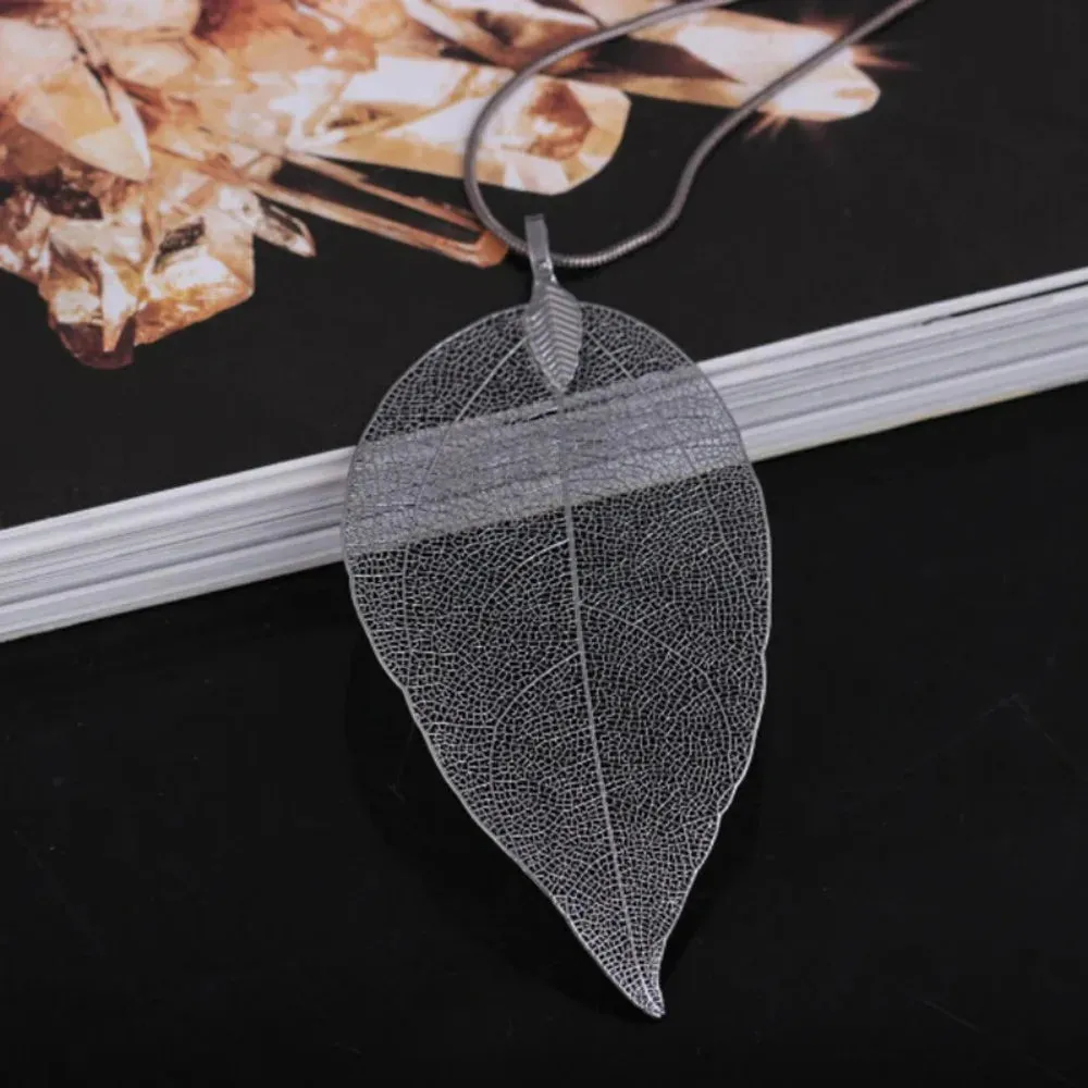 Jewelry Maxi Necklace Rose Gold Color Chain Real Leaf Charm Design Pendant Necklaces & Pendants Women
