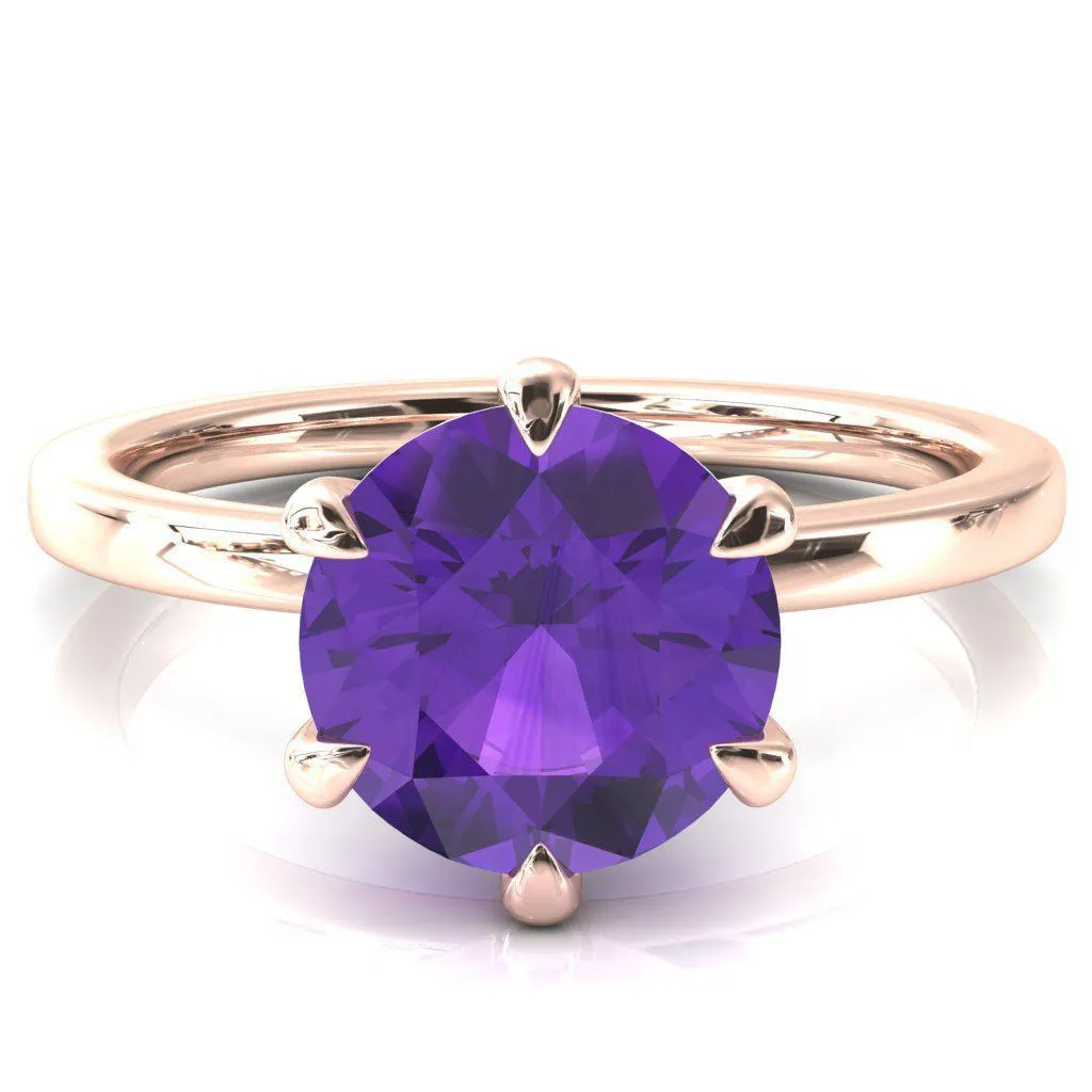 Julianne Round Amethyst Solitaire 6 Prong Ring