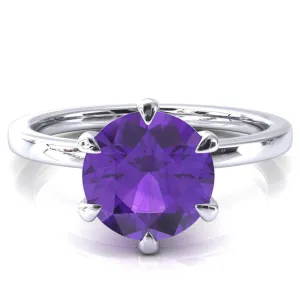 Julianne Round Amethyst Solitaire 6 Prong Ring