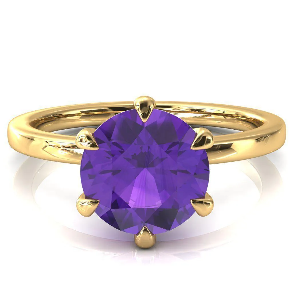 Julianne Round Amethyst Solitaire 6 Prong Ring