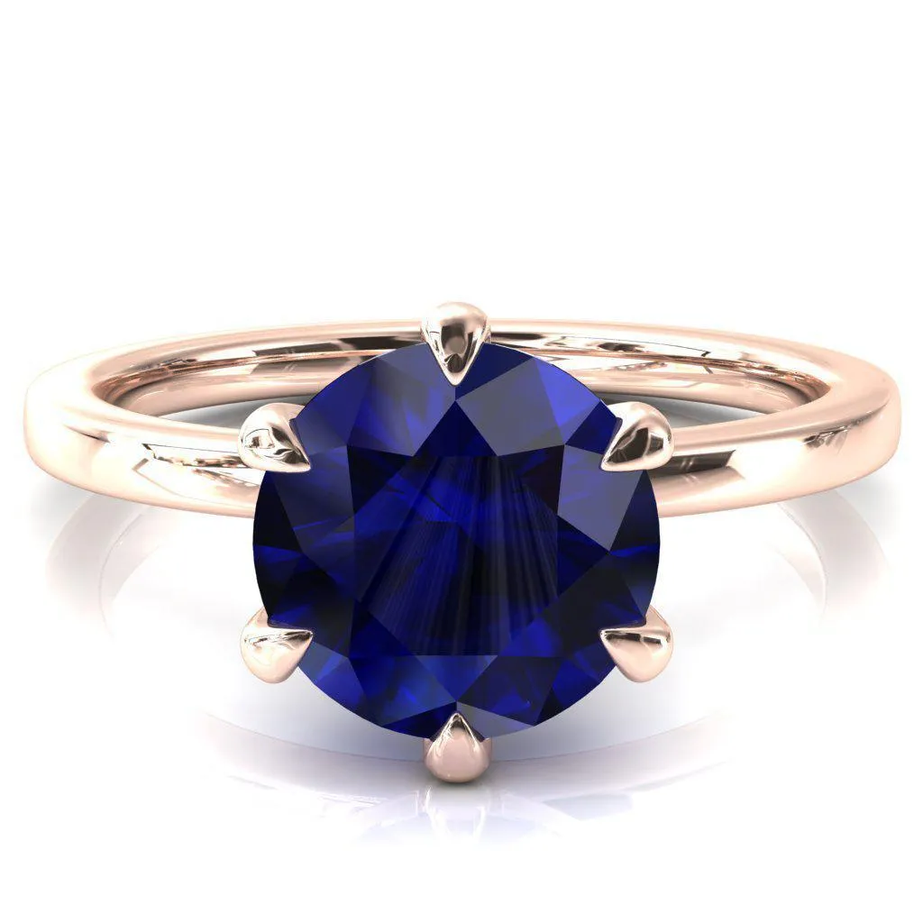 Julianne Round Blue Sapphire Solitaire 6 Prong Ring
