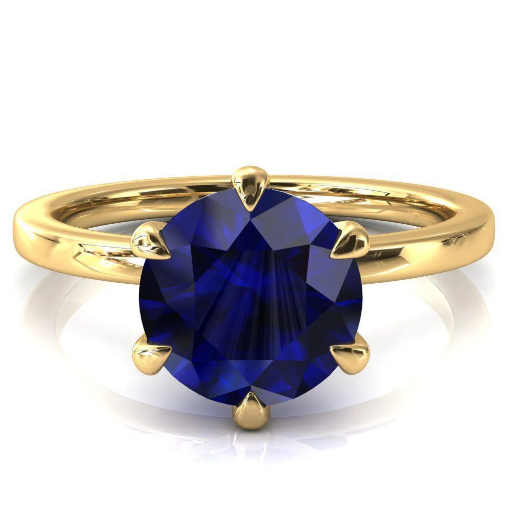 Julianne Round Blue Sapphire Solitaire 6 Prong Ring