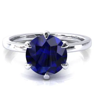 Julianne Round Blue Sapphire Solitaire 6 Prong Ring
