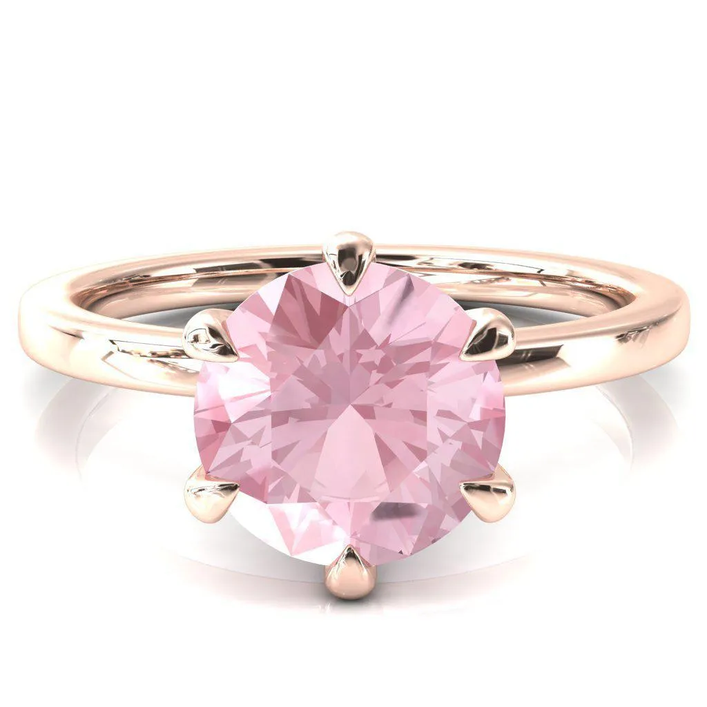 Julianne Round Pink Sapphire Solitaire 6 Prong Ring