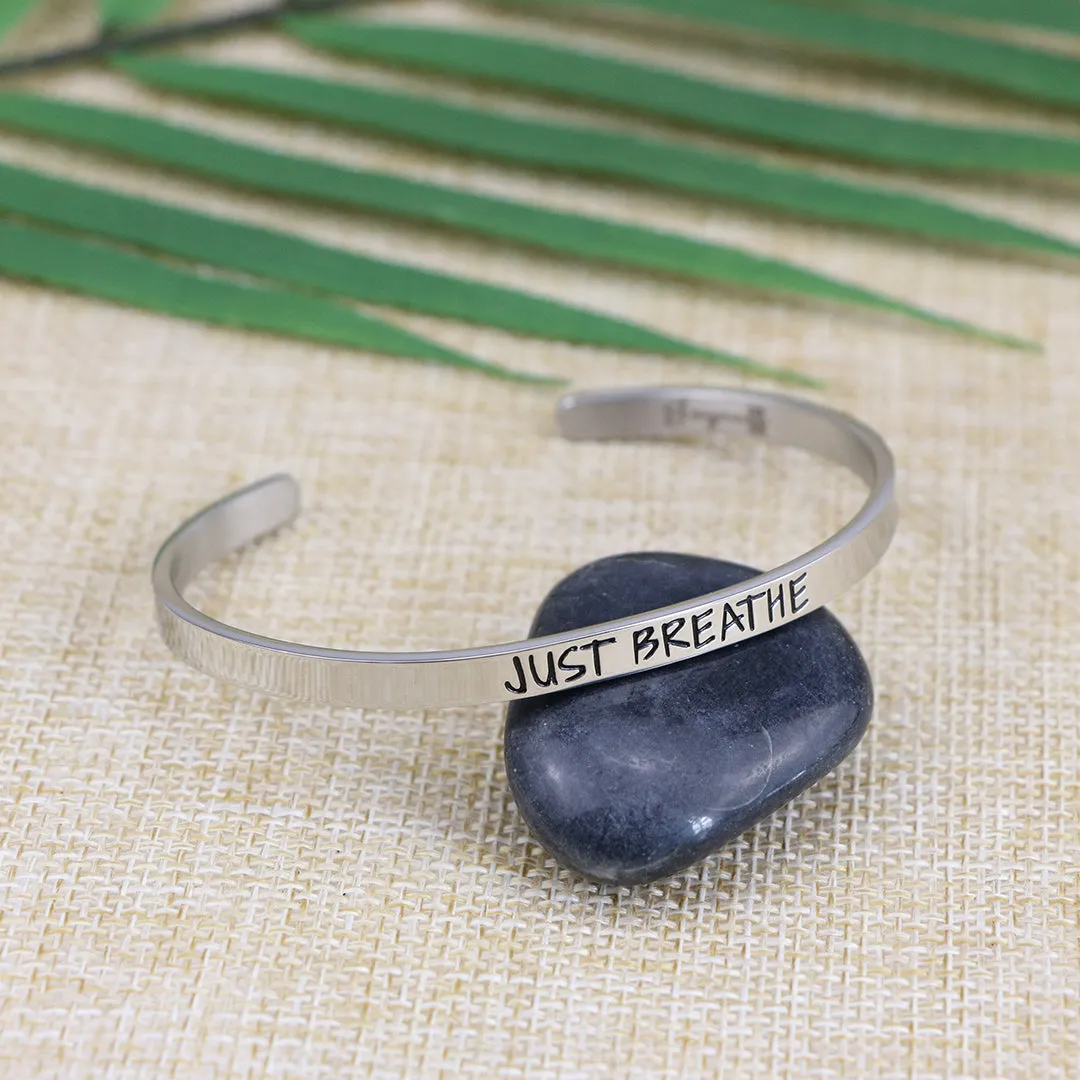 Just Breathe Mantra Bracelet Motivational Jewelry Sisters Best Friends BFF Personalized Gift