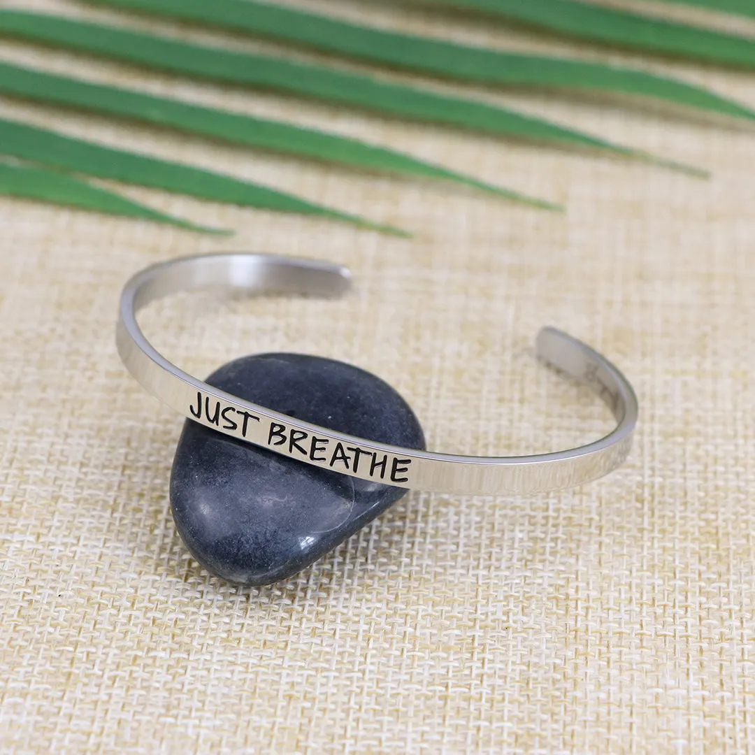 Just Breathe Mantra Bracelet Motivational Jewelry Sisters Best Friends BFF Personalized Gift
