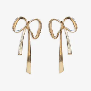 Katie Large Ribbon Bow Brass Earrings