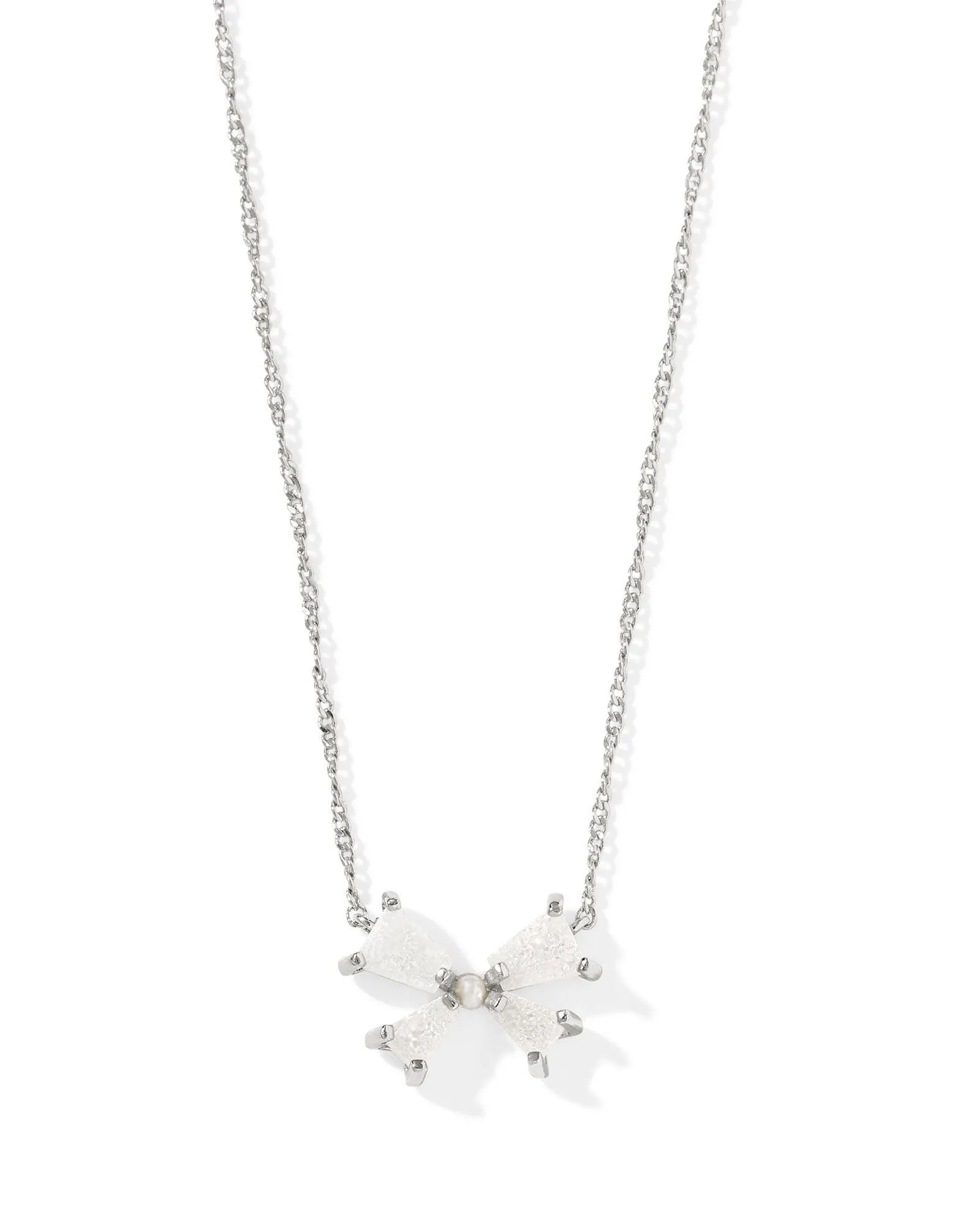Kendra Scott Blair Bow Pendant Necklace in Silver Iridescent Drusy