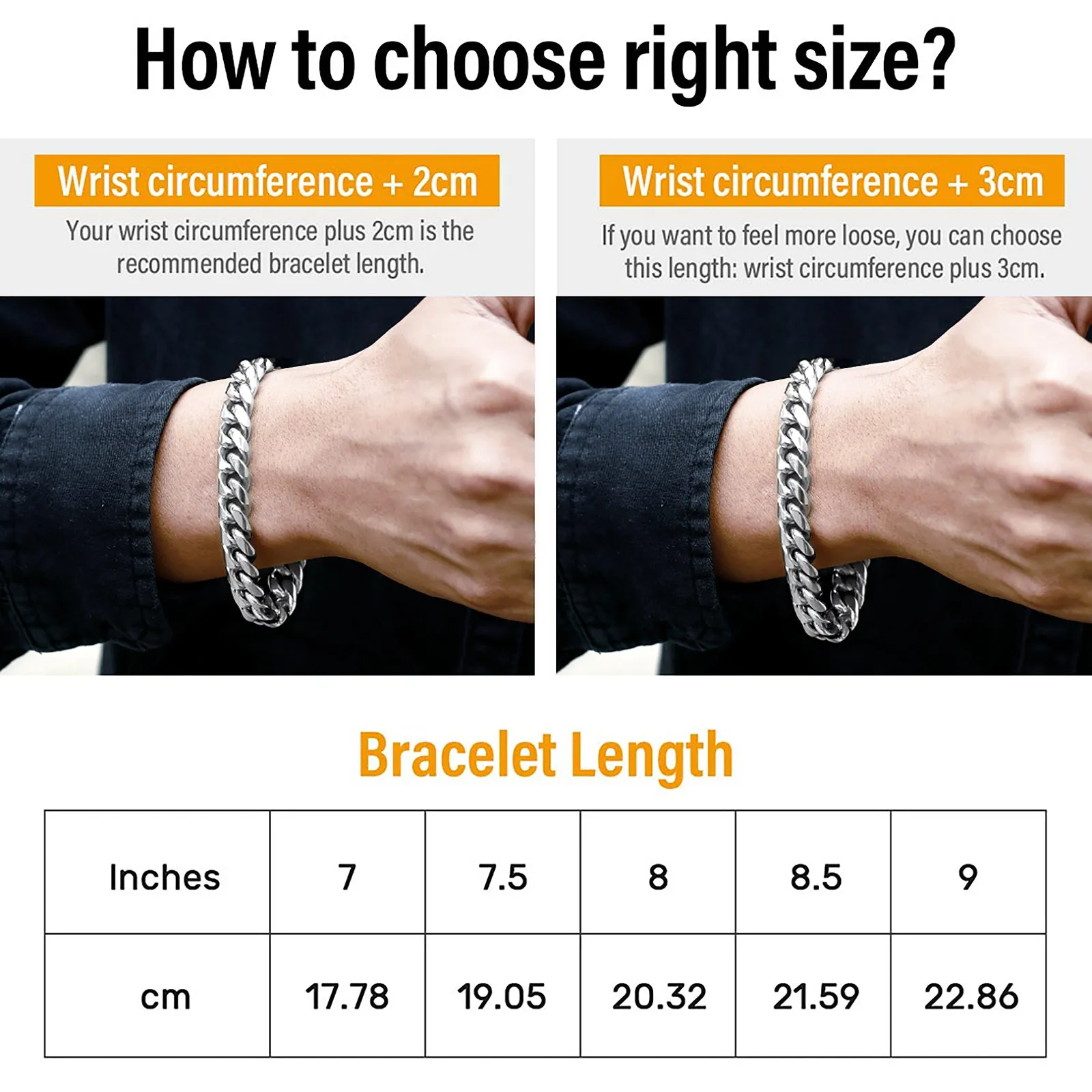 KRKC 12mm Mens Miami Cuban Link Chain and Bracelet Set in White Gold