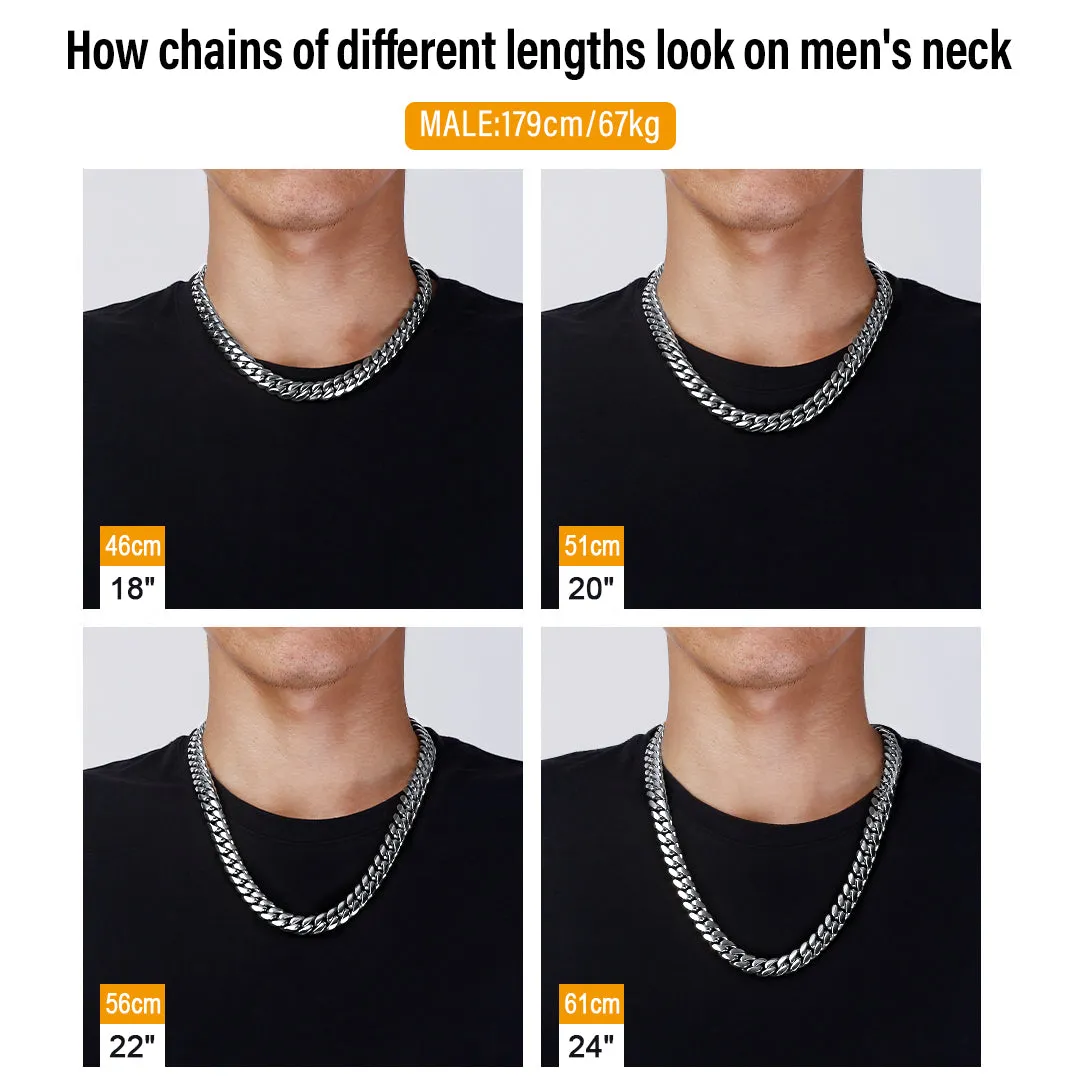 KRKC 12mm Mens Miami Cuban Link Chain and Bracelet Set in White Gold
