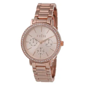Ladies 36mm Rose Gold Stone Case Watch Set With Bracelet
