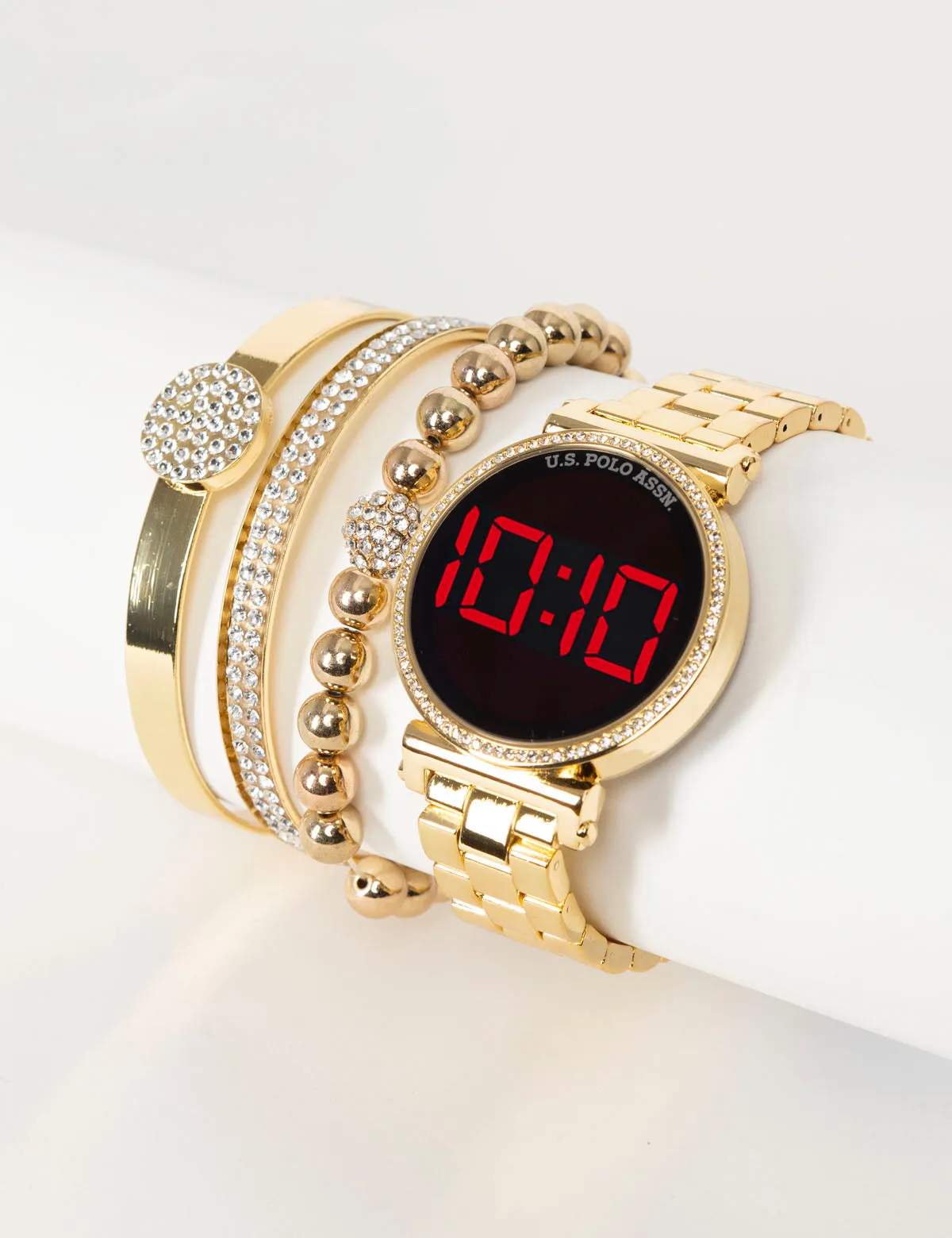 LADIES GOLD LINK WATCH AND BRACELETS SET