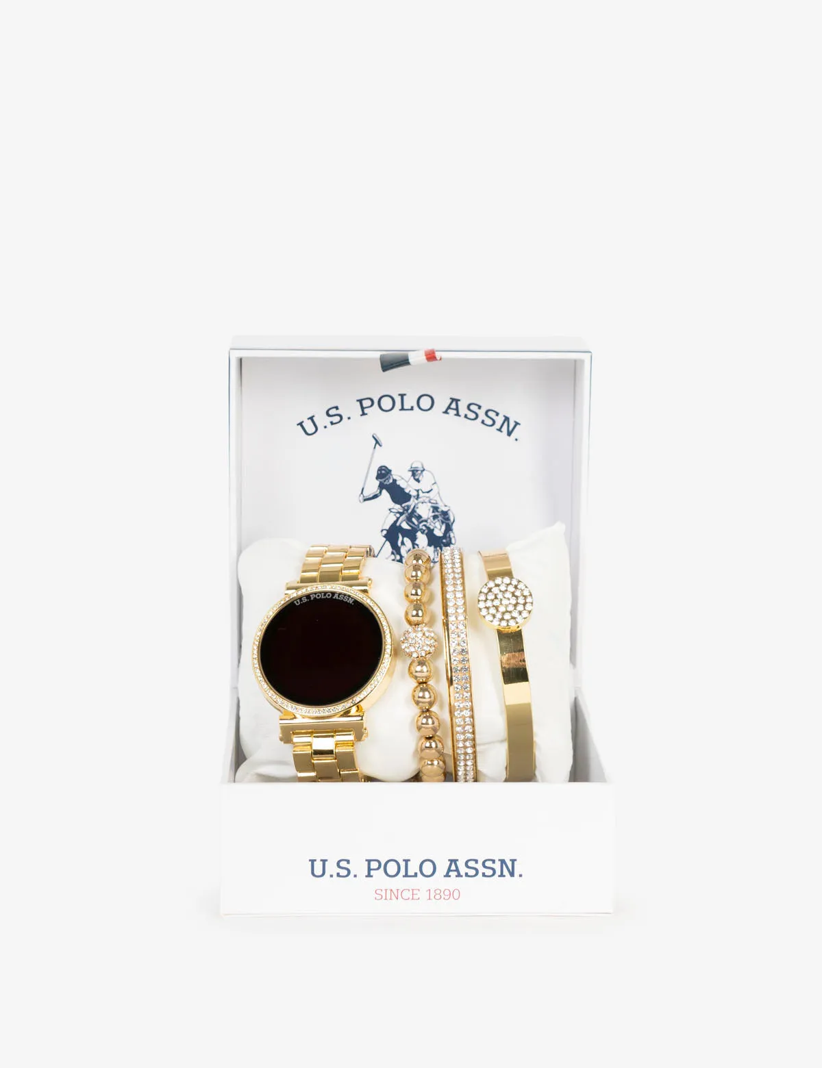 LADIES GOLD LINK WATCH AND BRACELETS SET