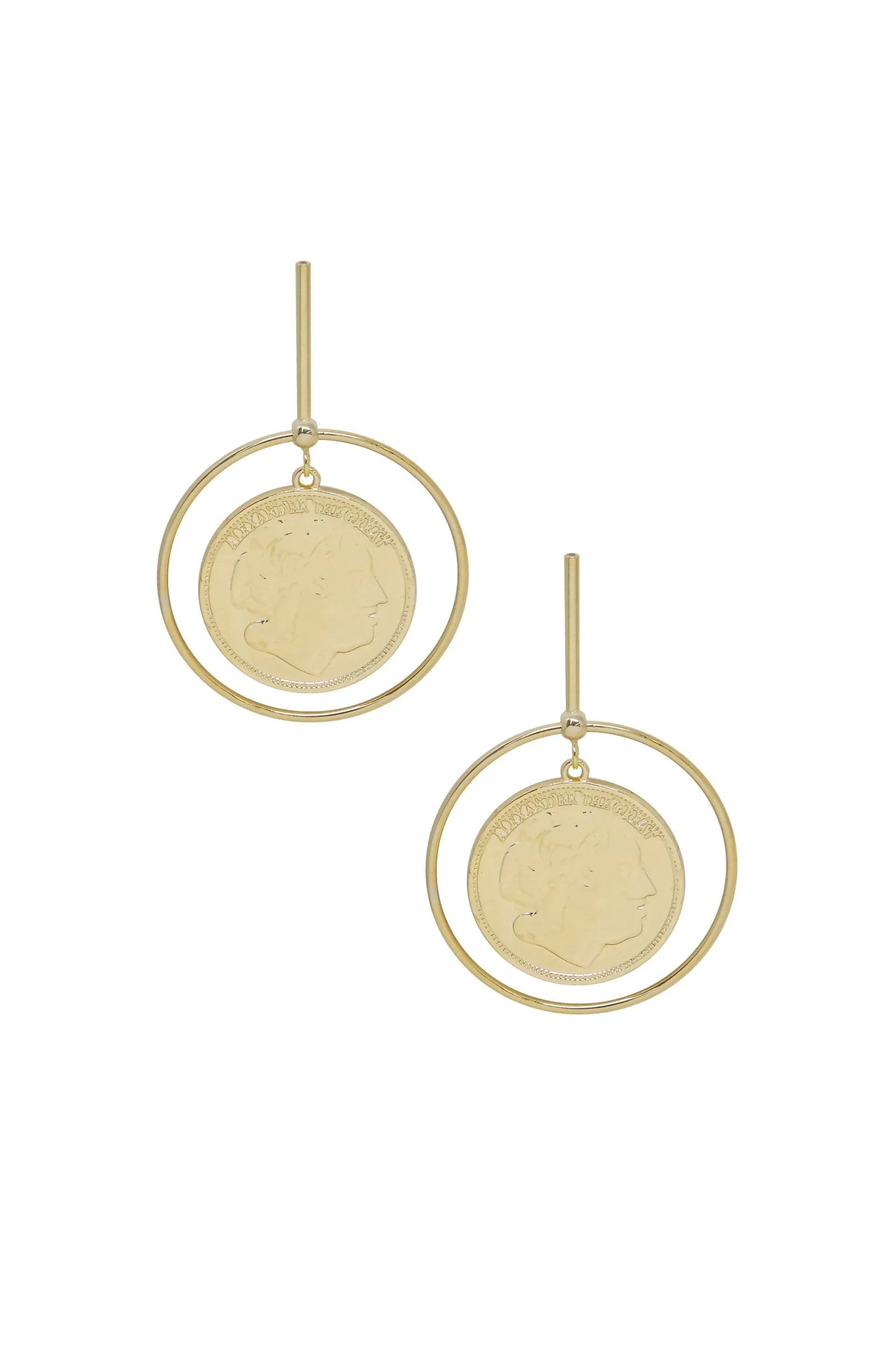 Lady Luck 18k Gold Plated Coin Dangle Statement Earrings