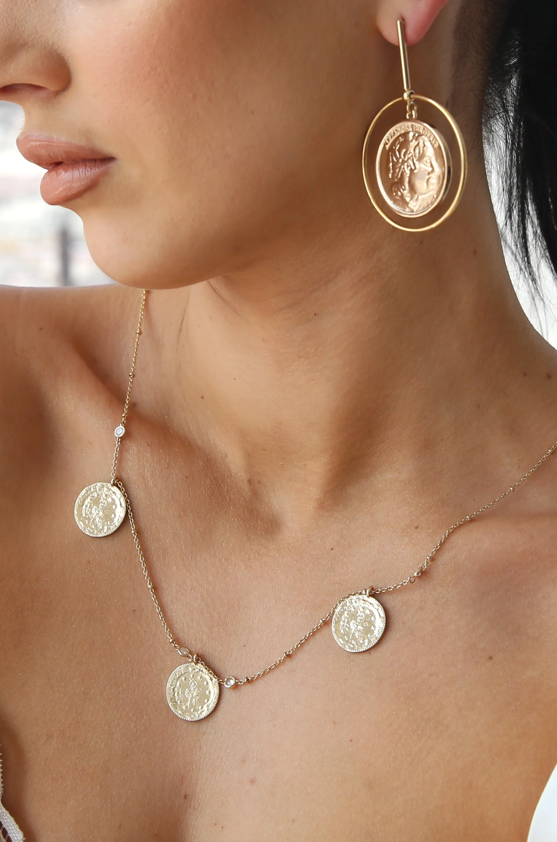Lady Luck 18k Gold Plated Coin Dangle Statement Earrings