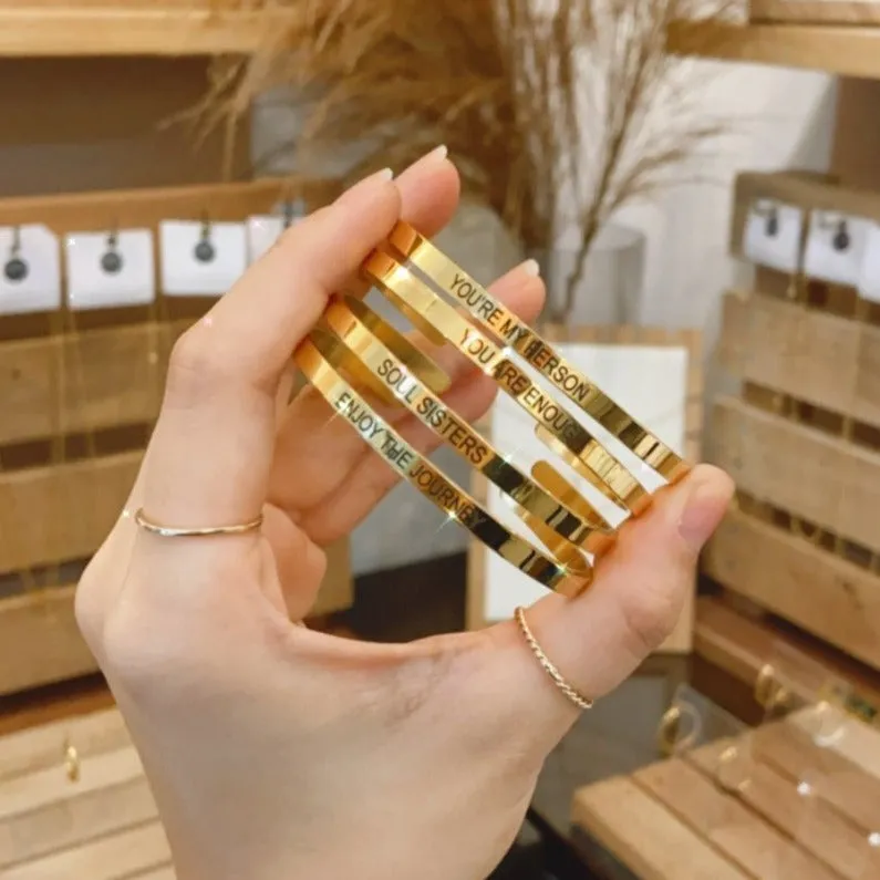 Lazer Engraved Gold Filled Cuff Bangle