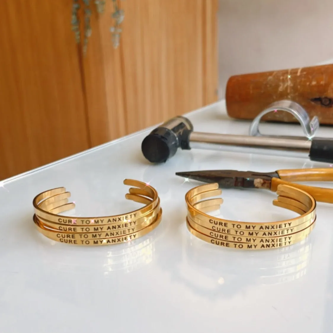 Lazer Engraved Gold Filled Cuff Bangle