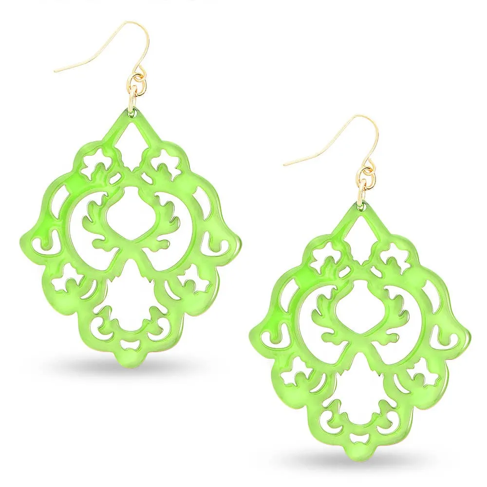 Lime Scroll Resin Earring