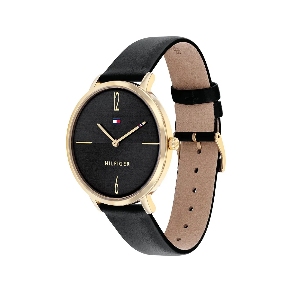 Liza 40Mm Gold Watch Case With Black Dial And Black Leather Strap