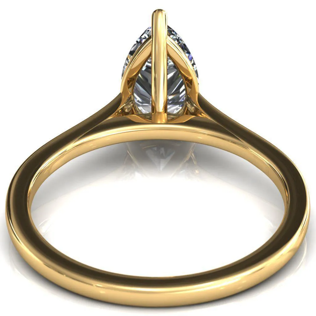 Lizzy Pear Center Stone 3 Claw Prong Cathedral Engagement Ring